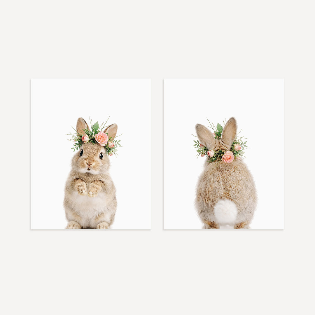 Baby Rabbits - Heads and Tails - Set of 2 Nursery Art Prints