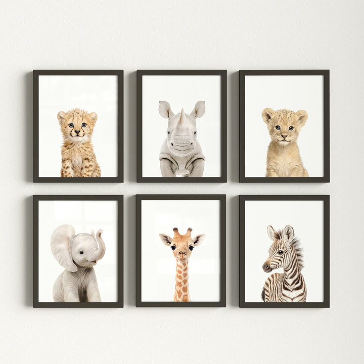 Baby Safari Animals Nursery Decor - African Animals Set of 6 Prints