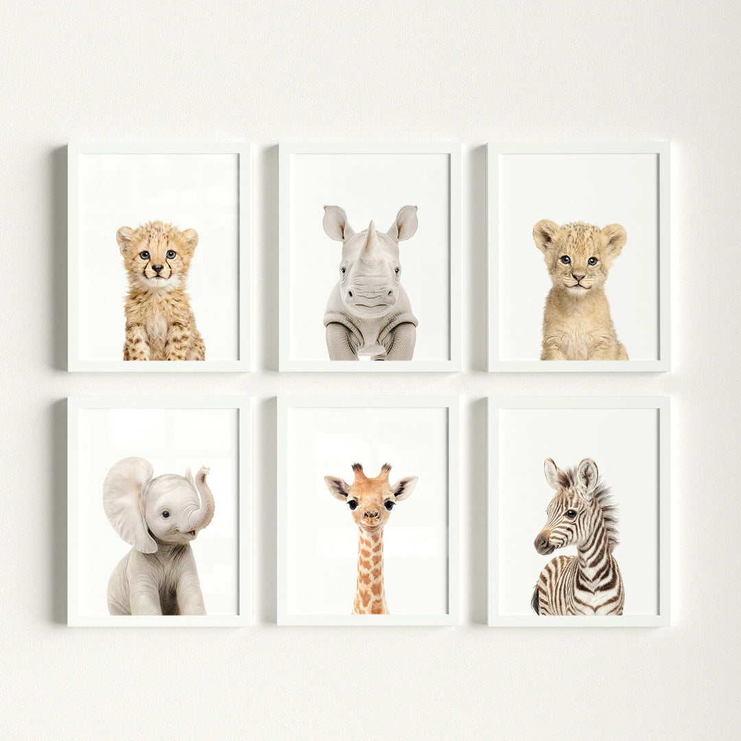 Baby Safari Animals Nursery Decor - African Animals Set of 6 Prints
