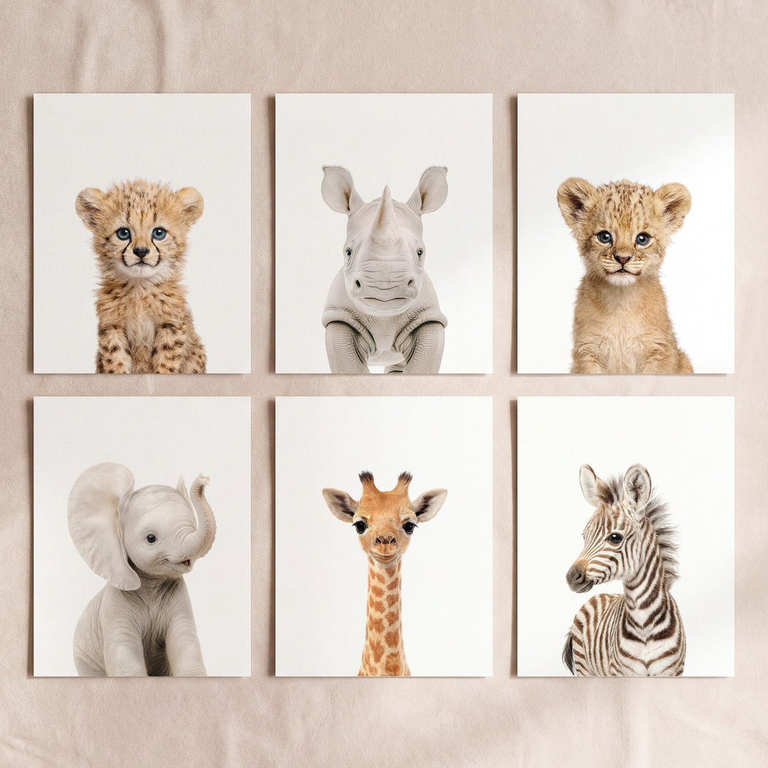 Baby Safari Animals Nursery Decor - African Animals Set of 6 Prints