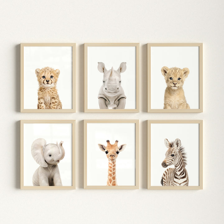 Baby Safari Animals Nursery Decor - African Animals Set of 6 Prints