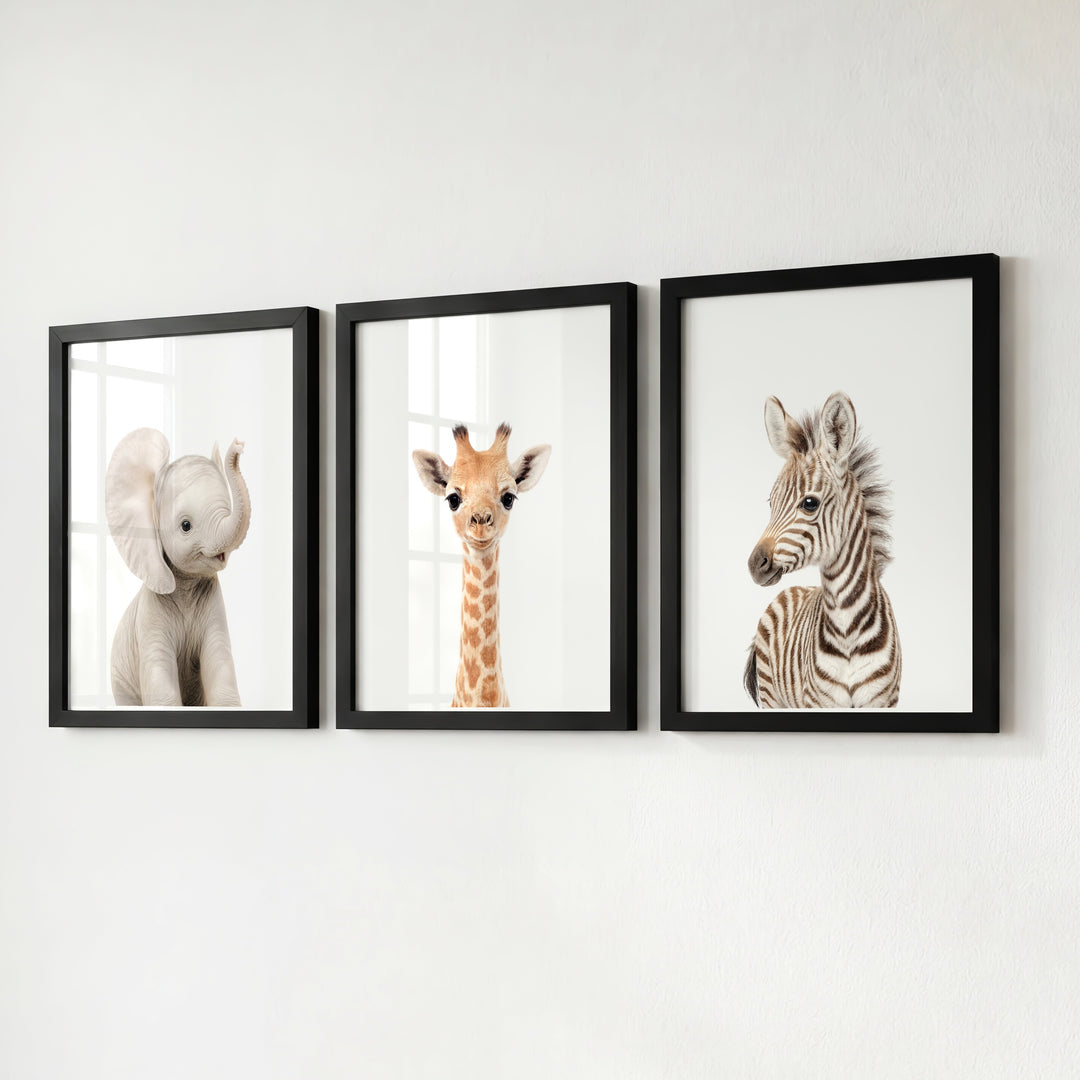 Baby Safari Animals Set of 3 Nursery Art Prints
