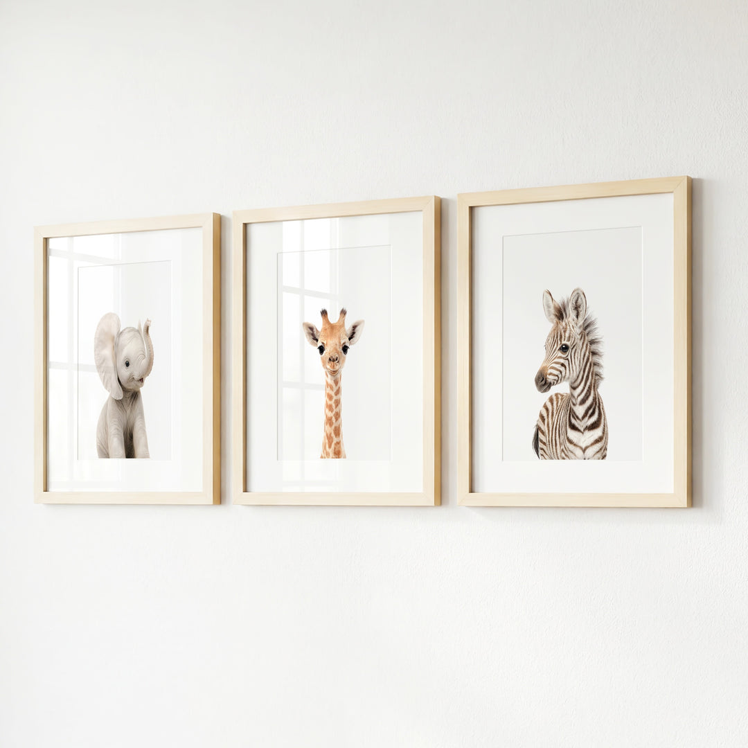 Baby Safari Animals Set of 3 Nursery Art Prints