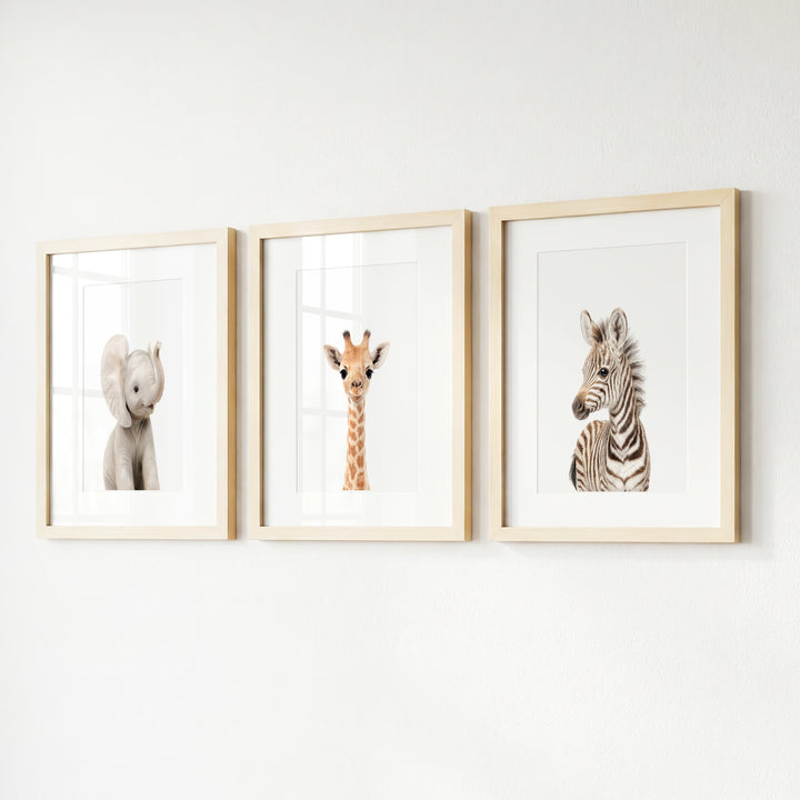 Baby Safari Animals Set of 3 Nursery Art Prints