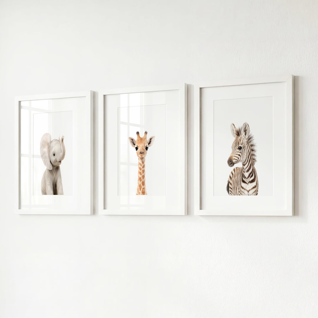 Baby Safari Animals Set of 3 Nursery Art Prints