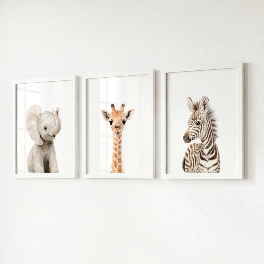 Baby Safari Animals Set of 3 Nursery Art Prints