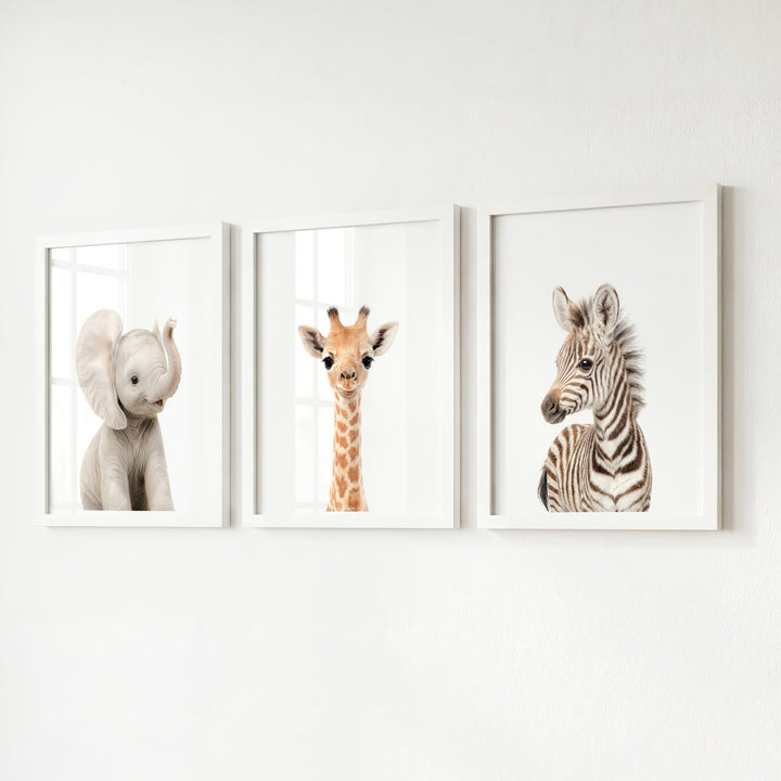 Baby Safari Animals Set of 3 Nursery Art Prints