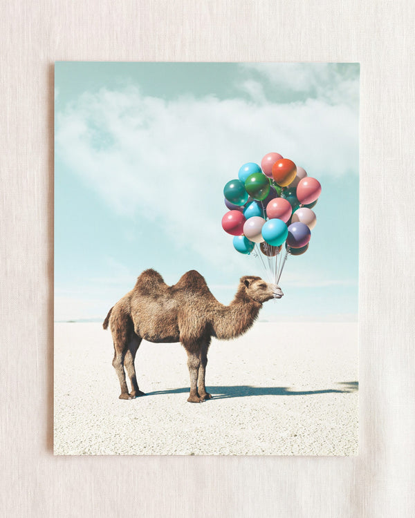 Camel with Balloons Wall Art Print