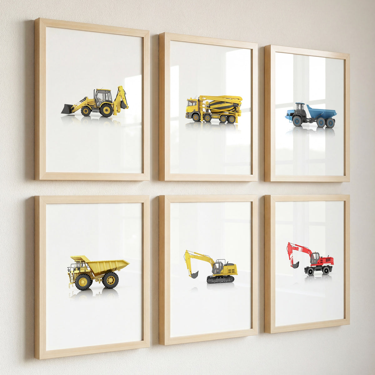 Construction Vehicles Collection Set of 6 — Framed