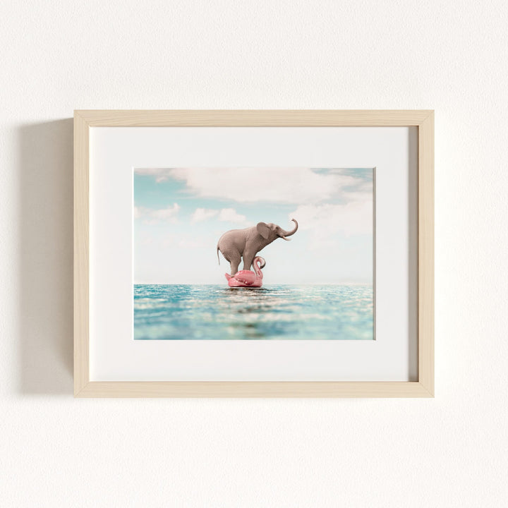 Elephant Afloat a Flamingo