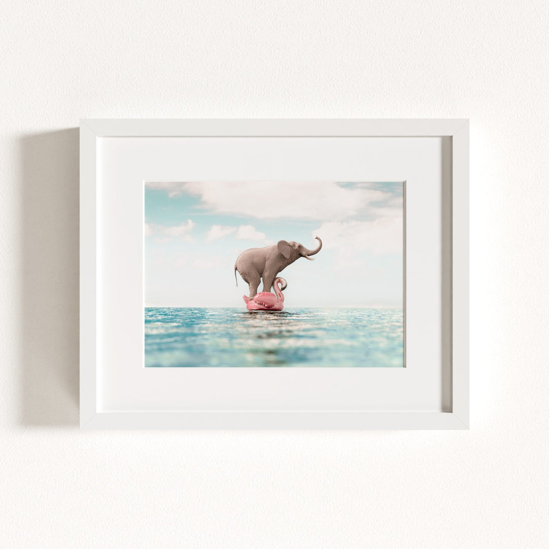 Elephant Afloat a Flamingo