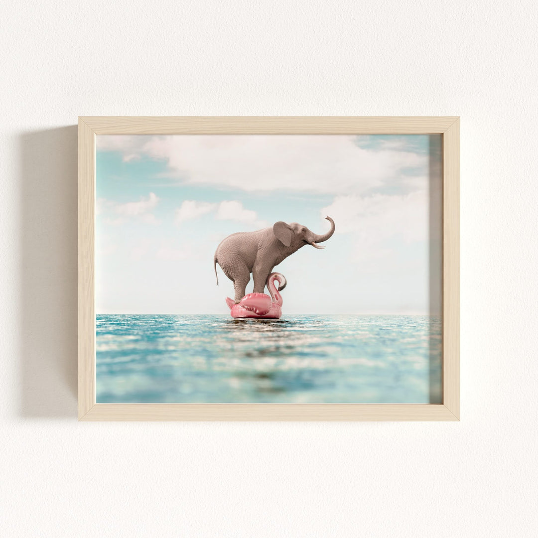 Elephant Afloat a Flamingo