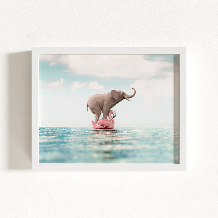 Elephant Afloat a Flamingo