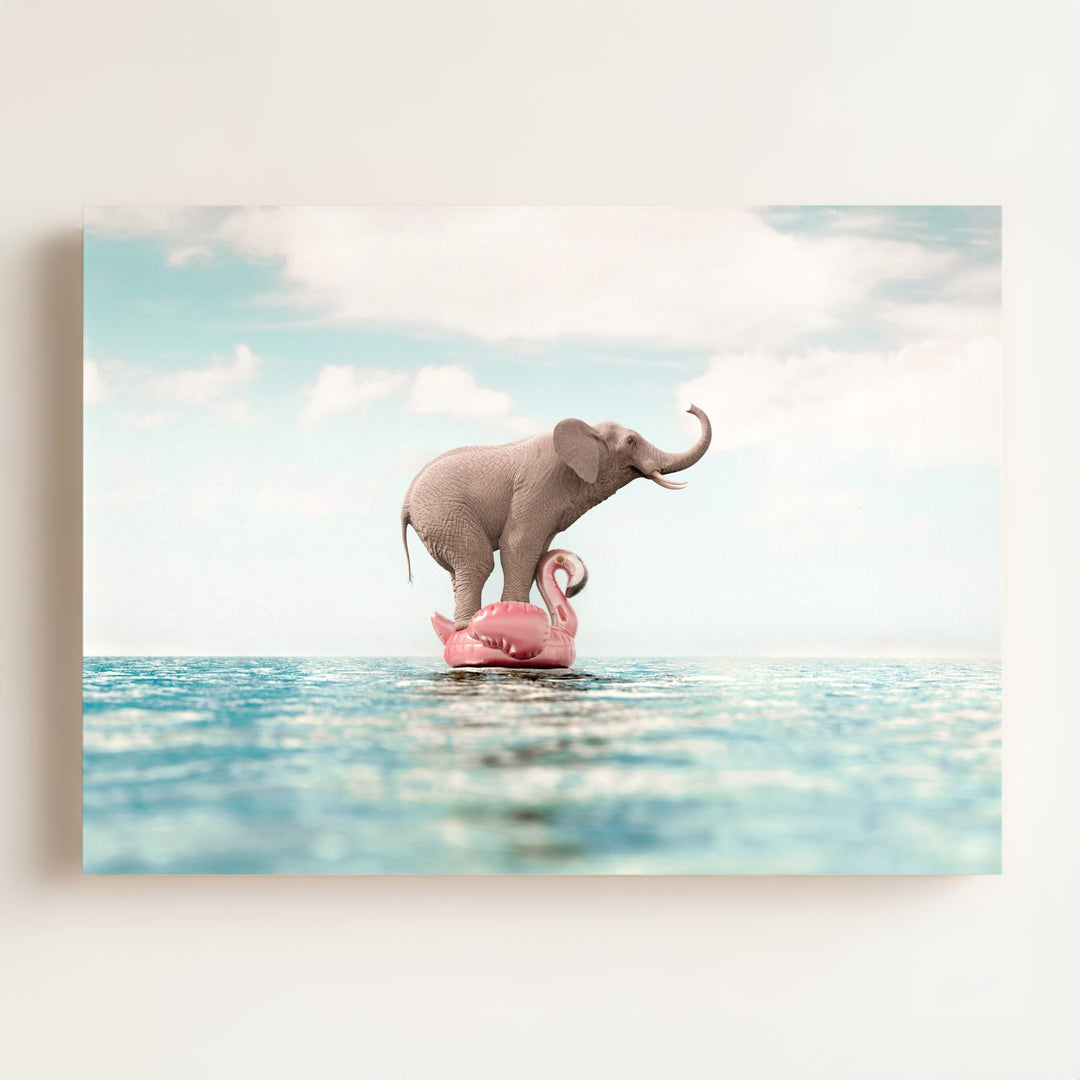Elephant Afloat a Flamingo