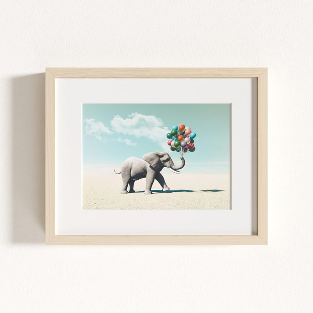 Elephant with Balloons Art Print