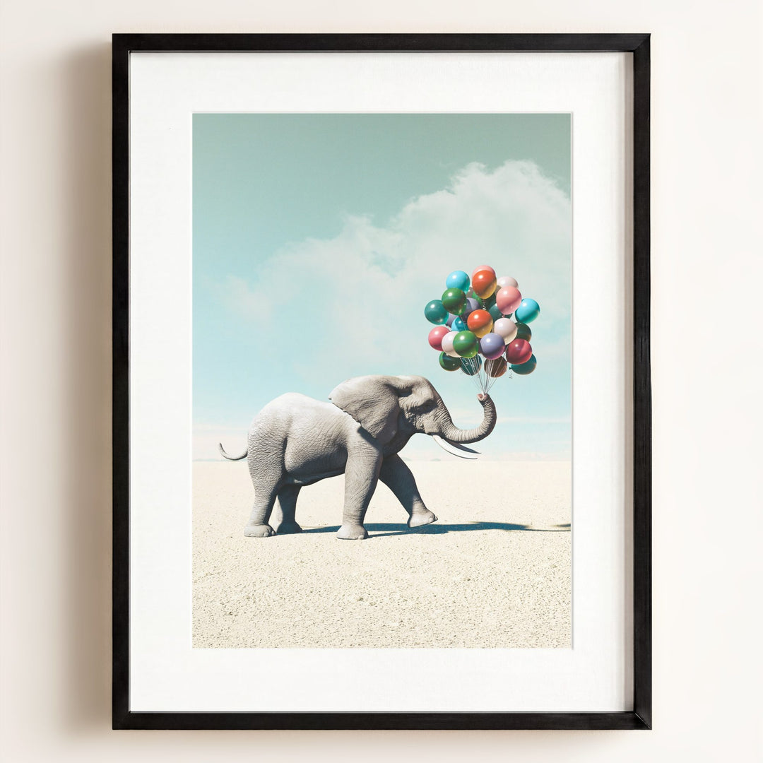 Elephant with Balloons Art Print