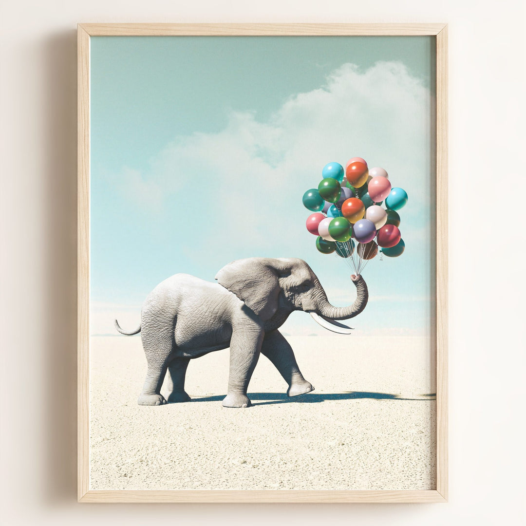 Elephant with Balloons Art Print