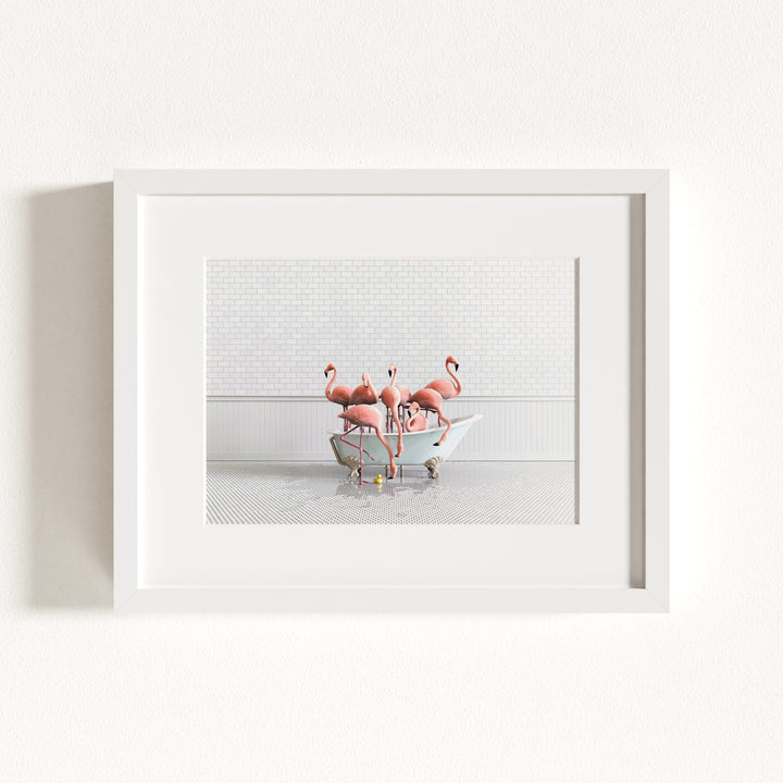 Flamingos in Blue Bathtub