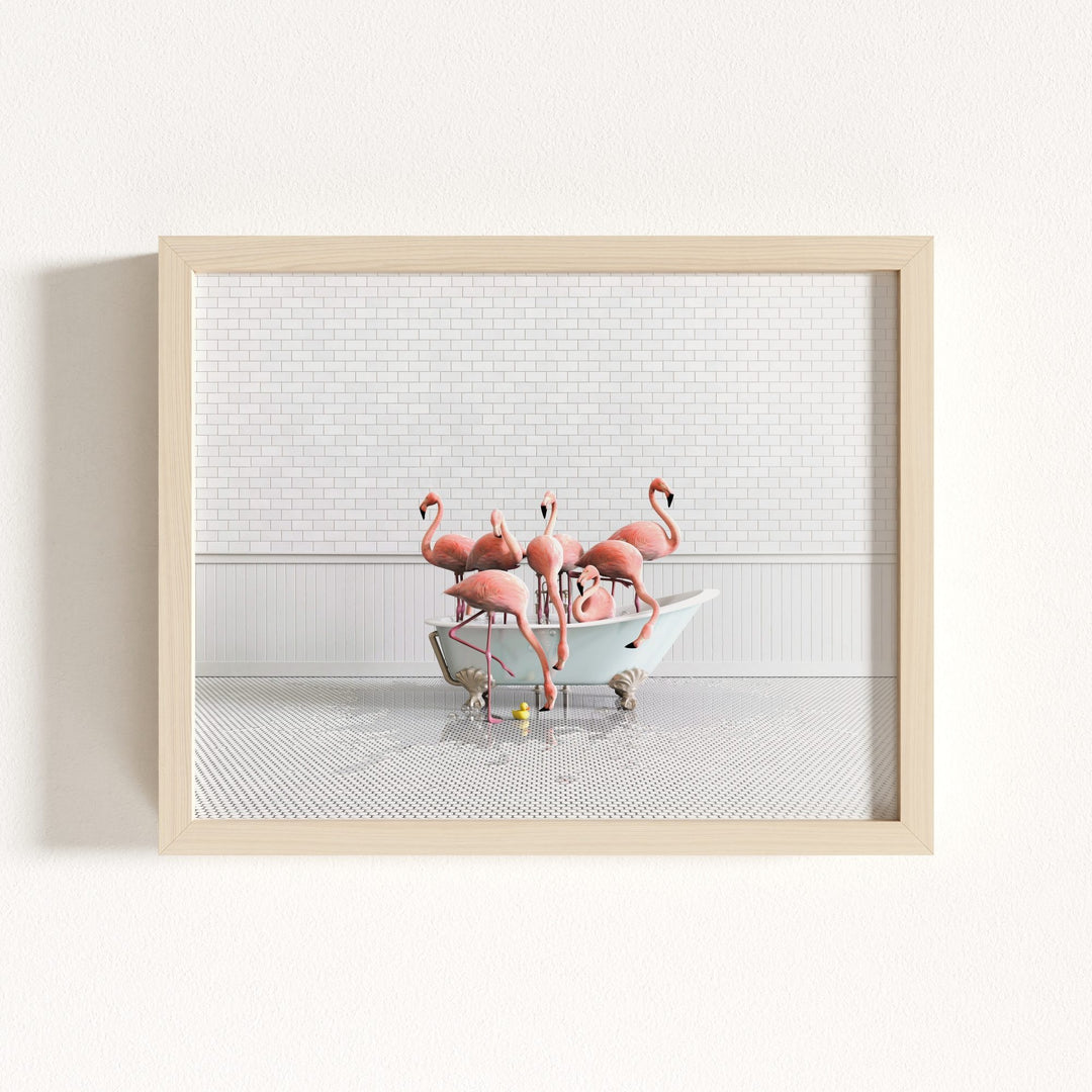 Flamingos in Blue Bathtub