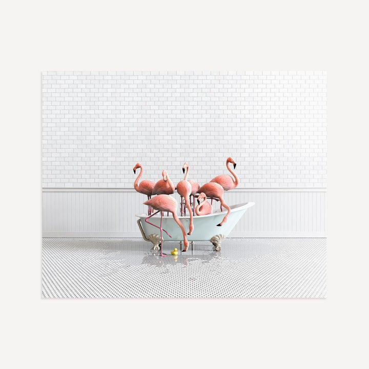 Flamingos in Blue Bathtub
