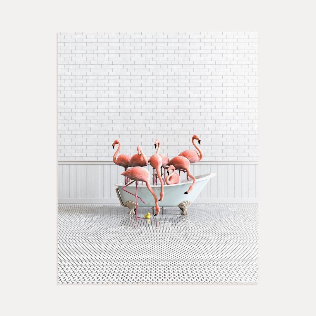 Flamingos in Blue Bathtub