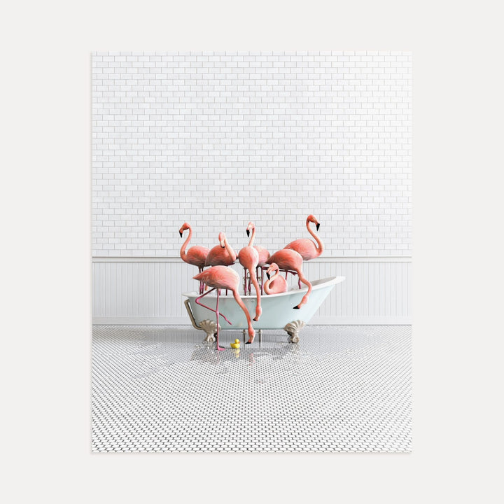 Flamingos in Blue Bathtub