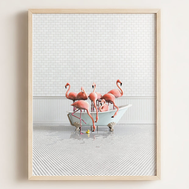Flamingos in Blue Bathtub