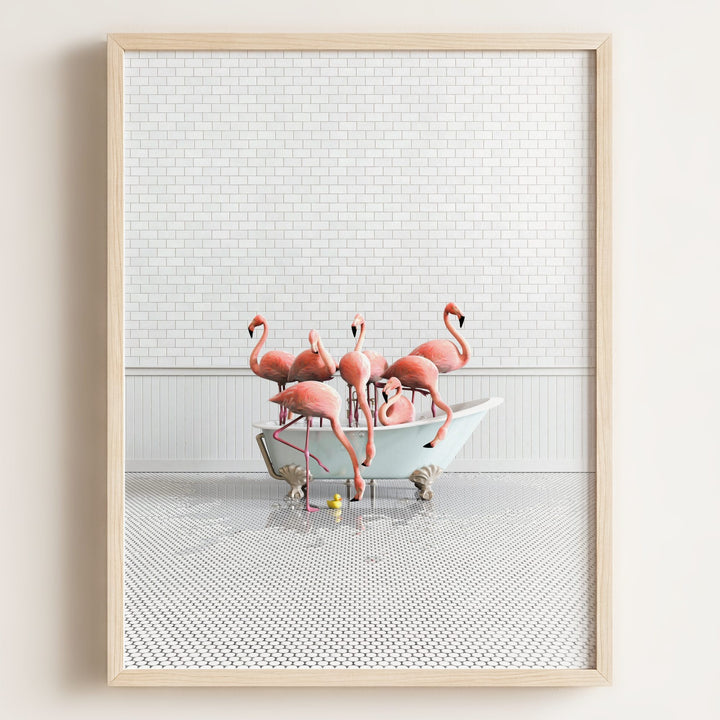 Flamingos in Blue Bathtub