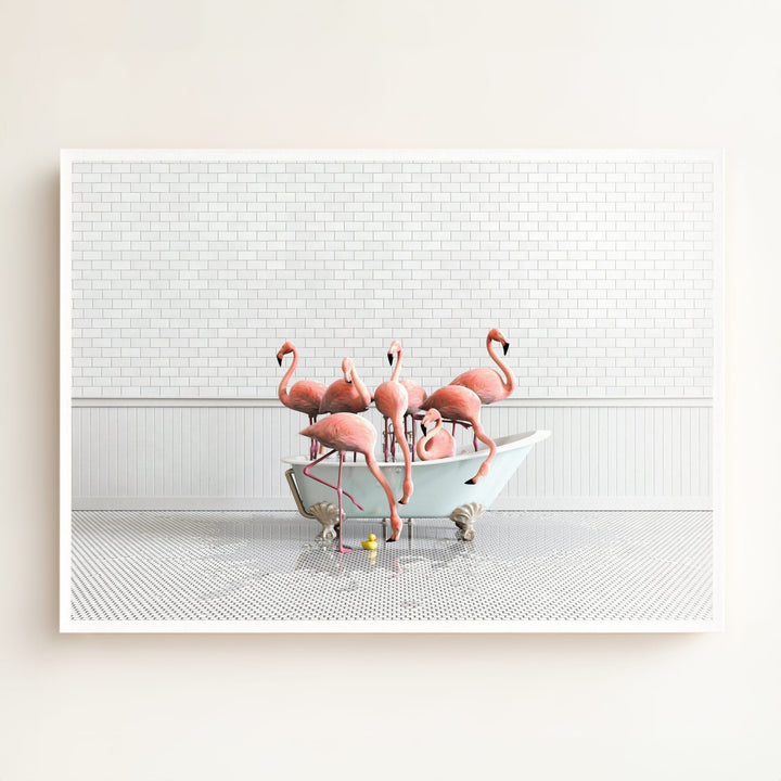 Flamingos in Blue Bathtub