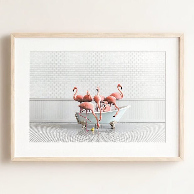 Flamingos in Blue Bathtub