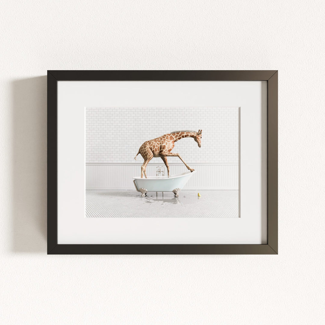 Giraffe in Blue Bathtub