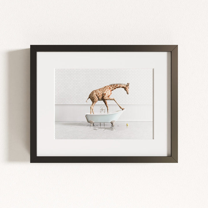 Giraffe in Blue Bathtub