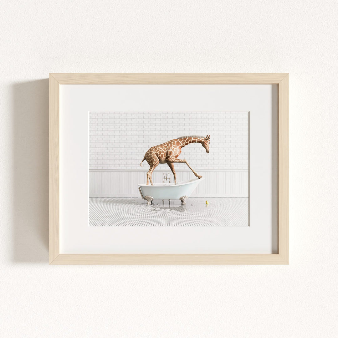 Giraffe in Blue Bathtub