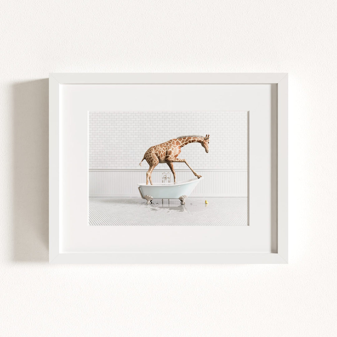 Giraffe in Blue Bathtub