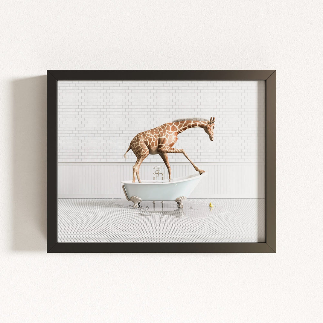 Giraffe in Blue Bathtub