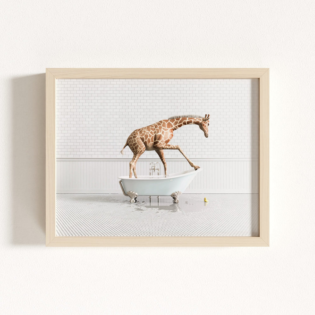 Giraffe in Blue Bathtub