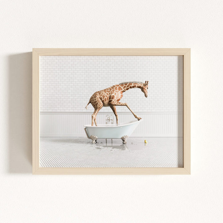 Giraffe in Blue Bathtub