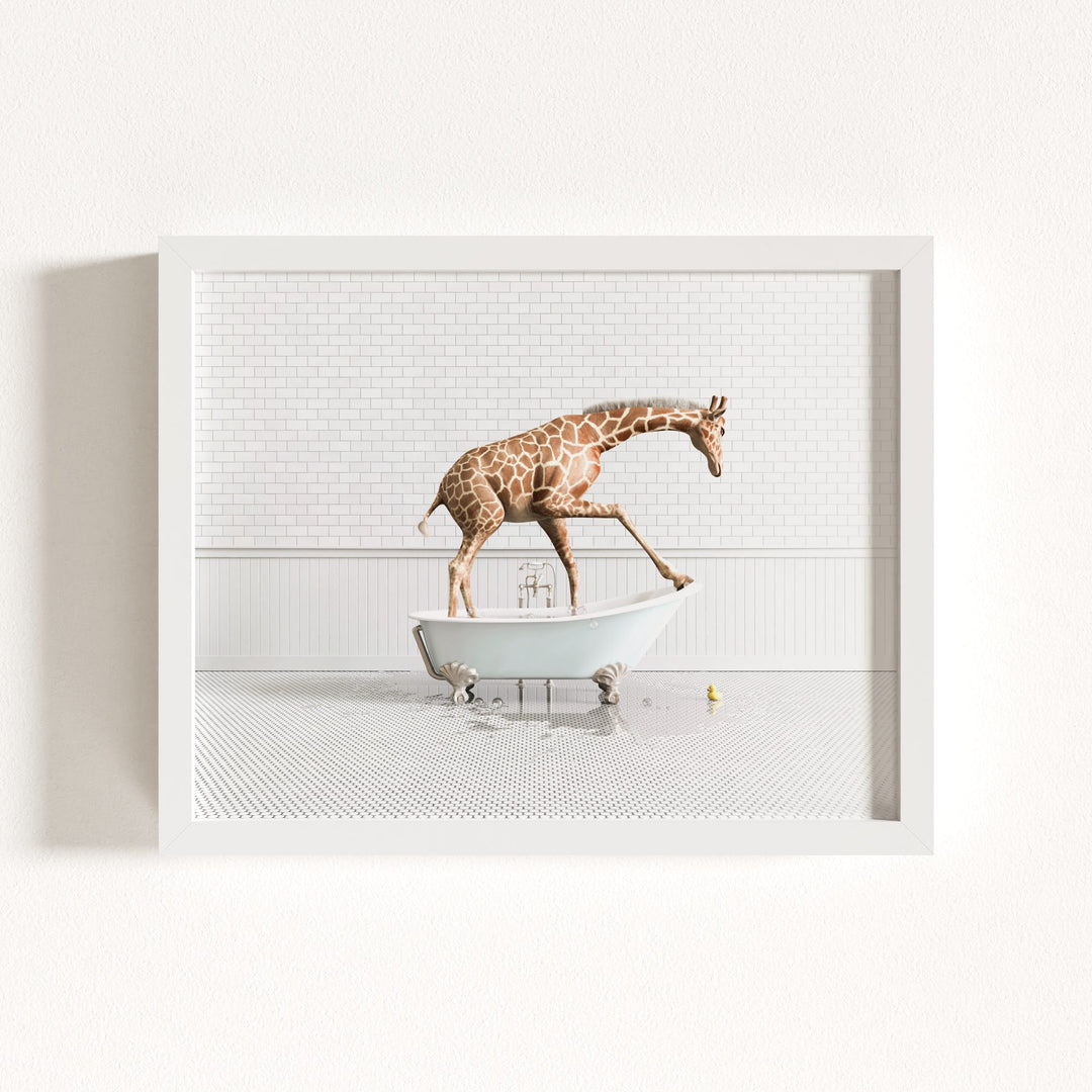 Giraffe in Blue Bathtub