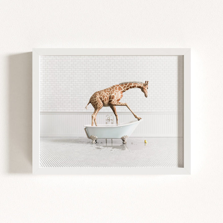 Giraffe in Blue Bathtub