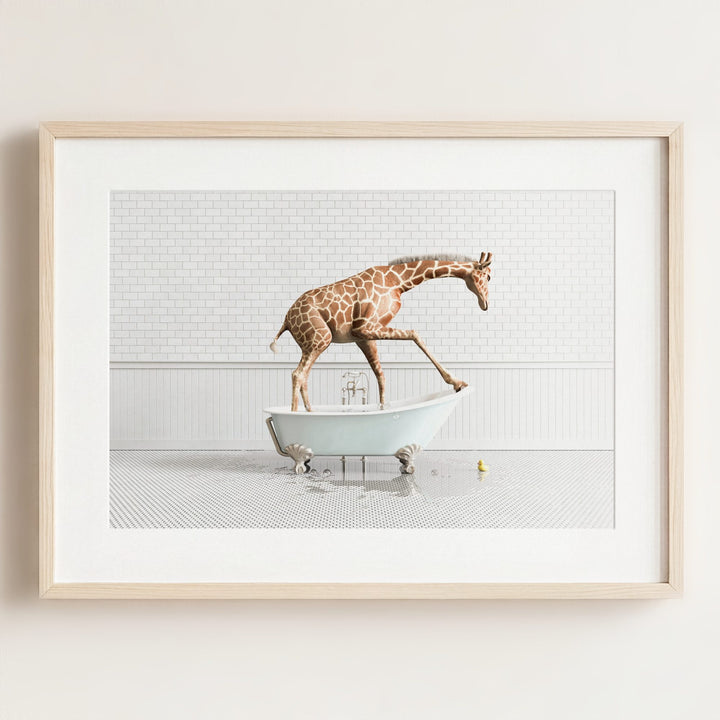 Giraffe in Blue Bathtub