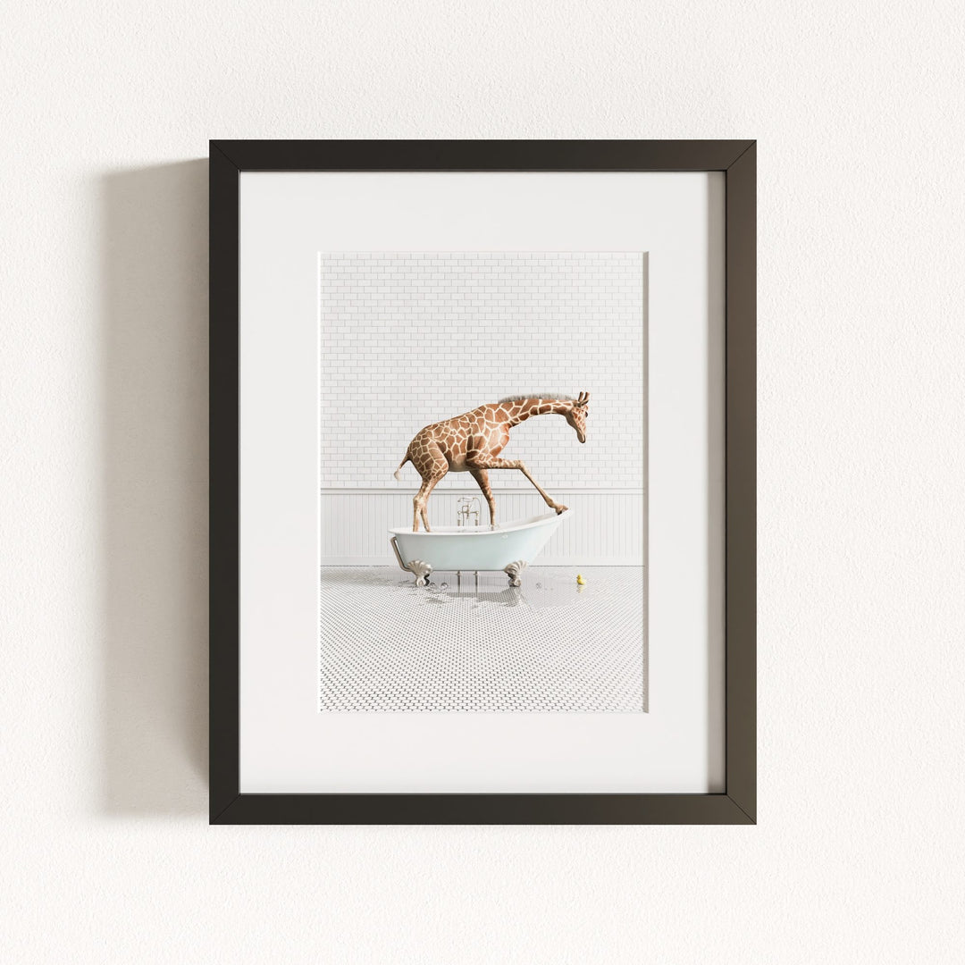 Giraffe in Blue Bathtub