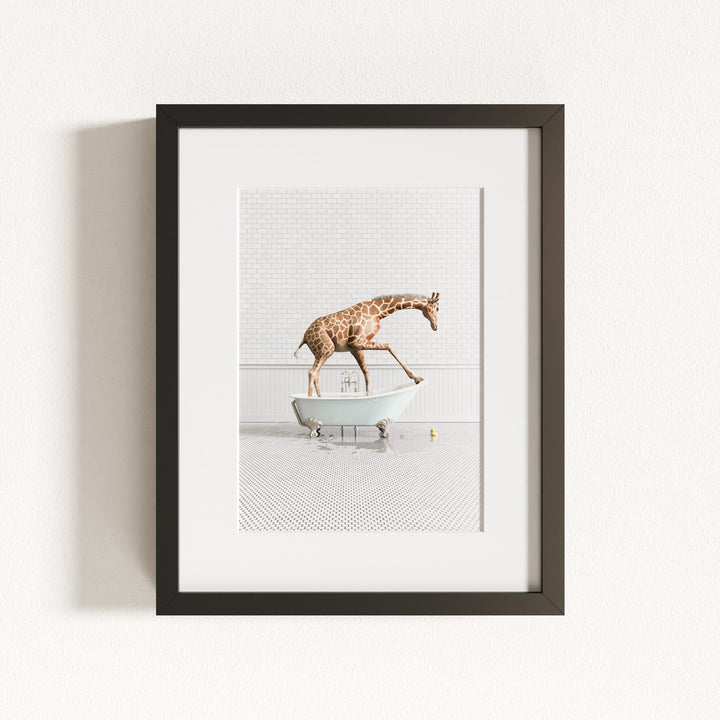 Giraffe in Blue Bathtub