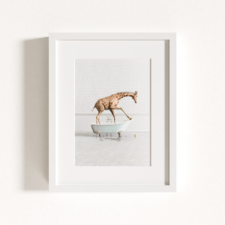 Giraffe in Blue Bathtub