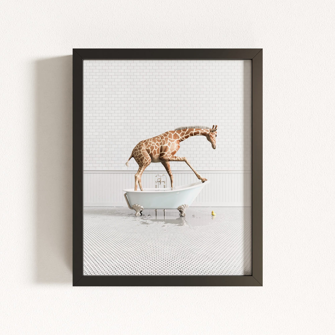 Giraffe in Blue Bathtub