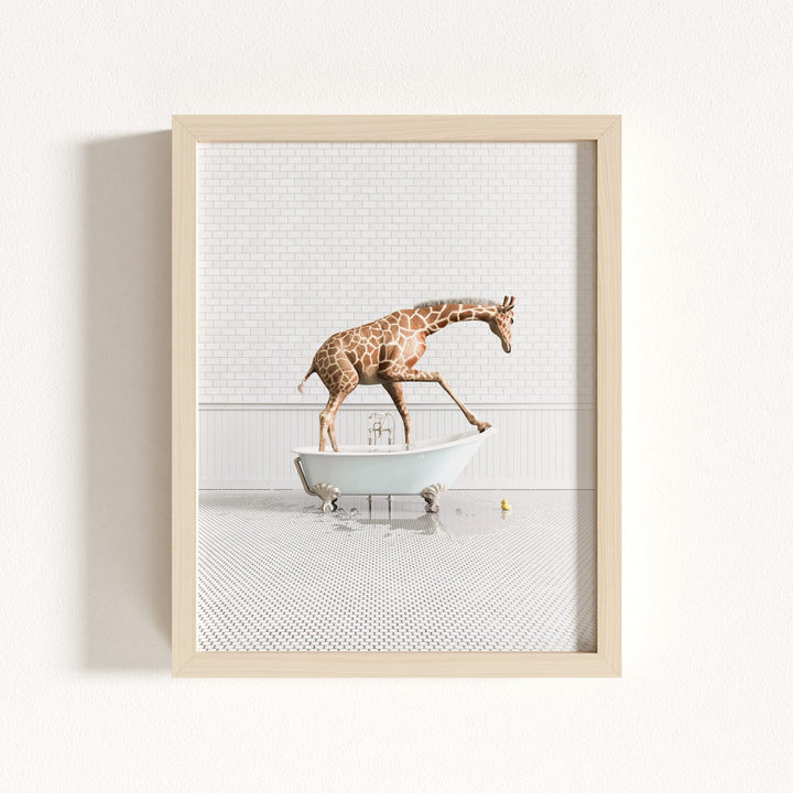 Giraffe in Blue Bathtub