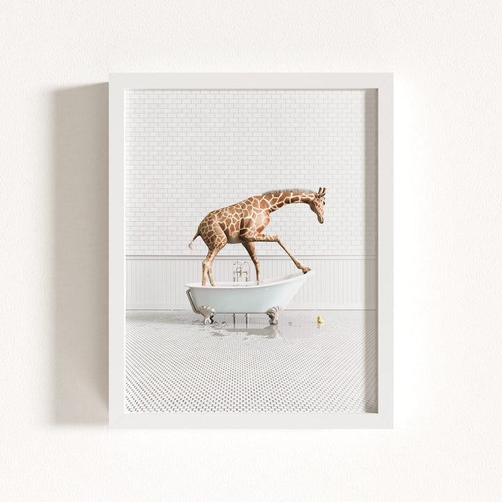 Giraffe in Blue Bathtub
