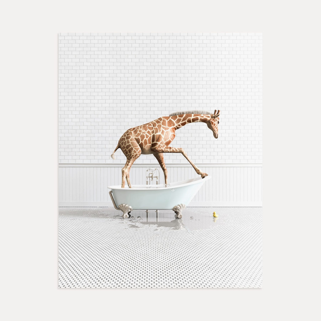 Giraffe in Blue Bathtub