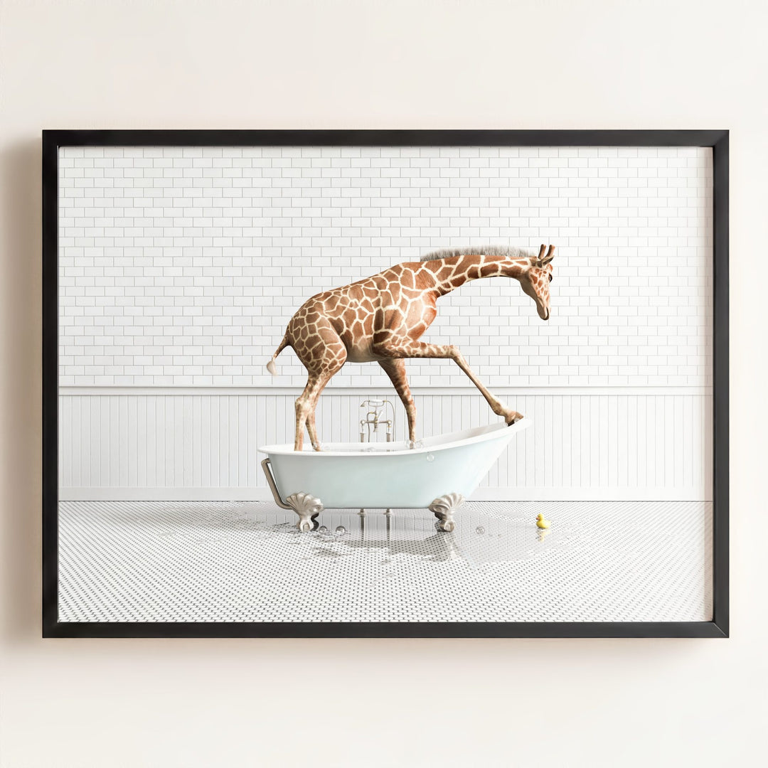 Giraffe in Blue Bathtub