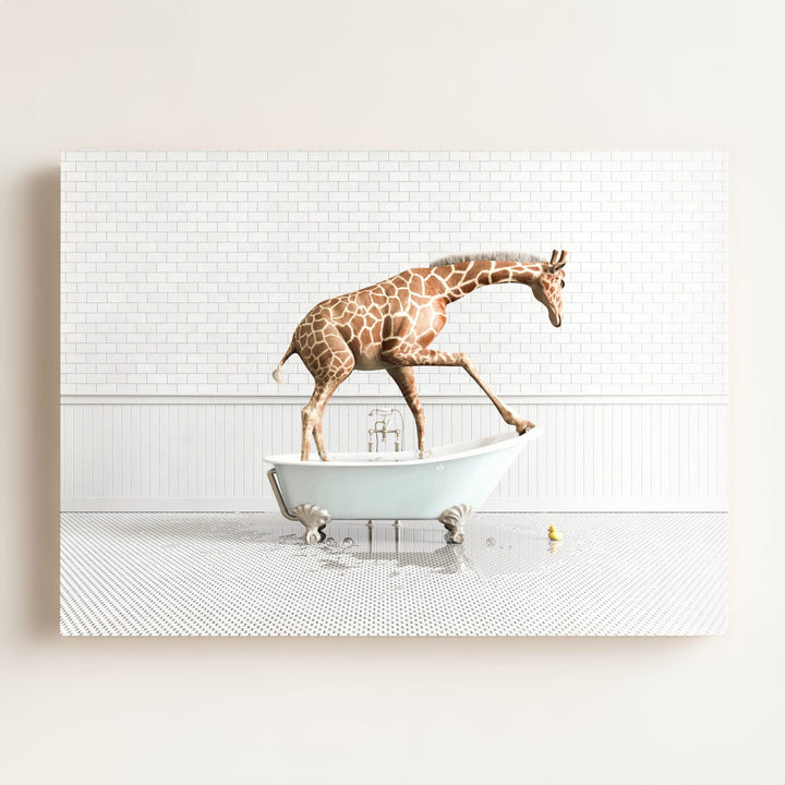Giraffe in Blue Bathtub