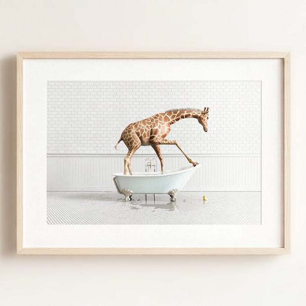 Giraffe in Blue Bathtub